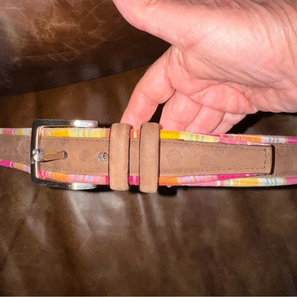 Robert Graham Men's Brown Multicolor Leather Plaid Belt Size 42/105